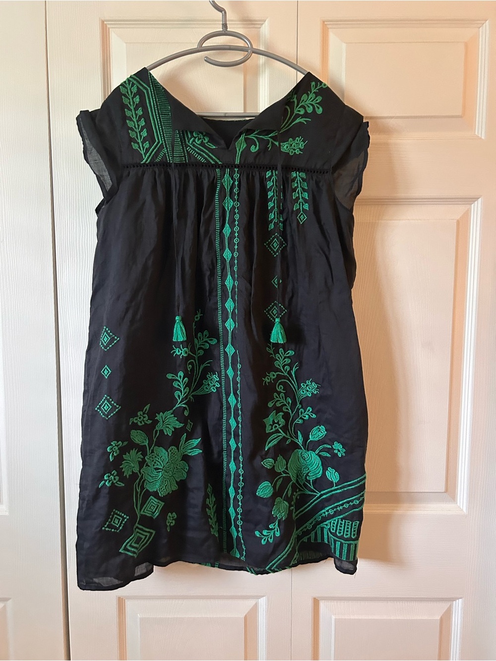 Johnny Was Willow Petal Sleeve Black Mini TunicDress with Green Embroidery - Picture 7 of 11